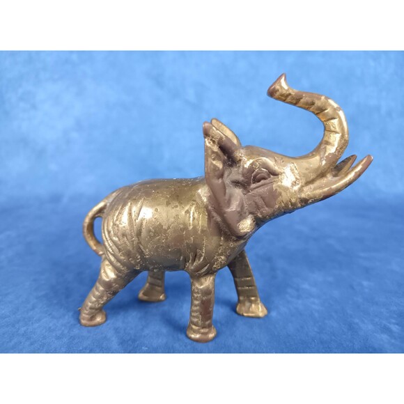 Brass Plated Copper Elephant Statue Figurine Table Shelf Decor Office Decor - Picture 4 of 6